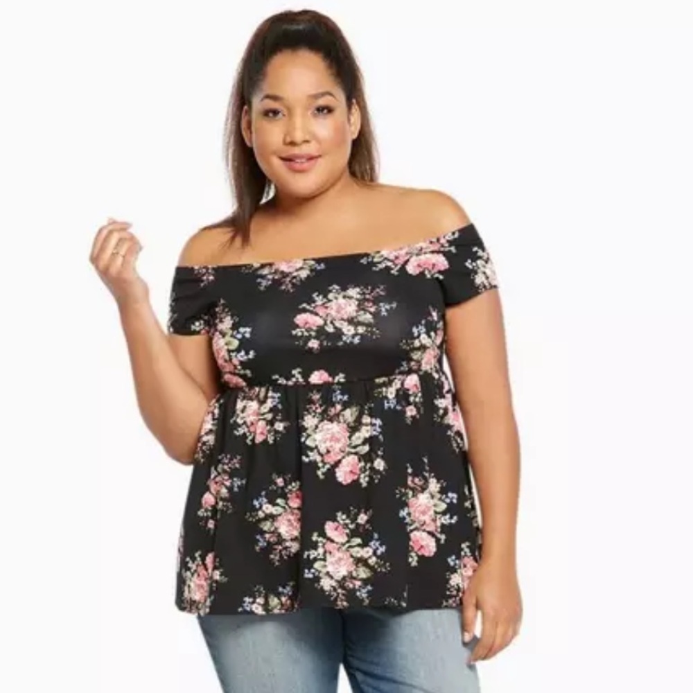 New! Torrid sz 2‎ Floral Print Off Shoulder Babydoll Top 2X